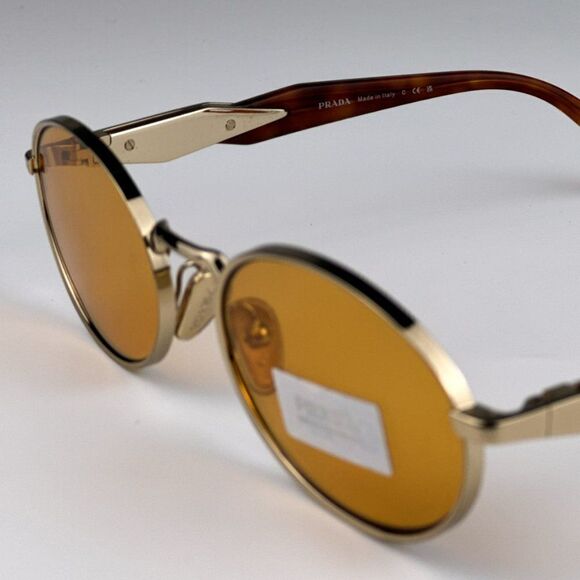 NEW Prada PR65ZS ZVN02Z Pale Gold Orange Oval Metal Unisex Sunglasses - Picture 11 of 13